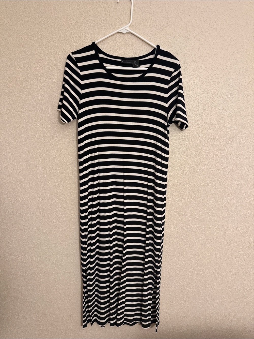 Tahari Black and White Striped Midi Dress